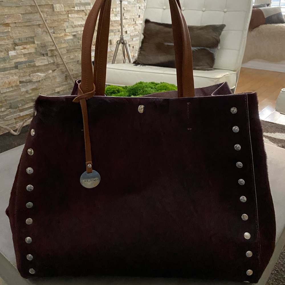 Oxblood Pony Hair Leather Silver Studded Tote